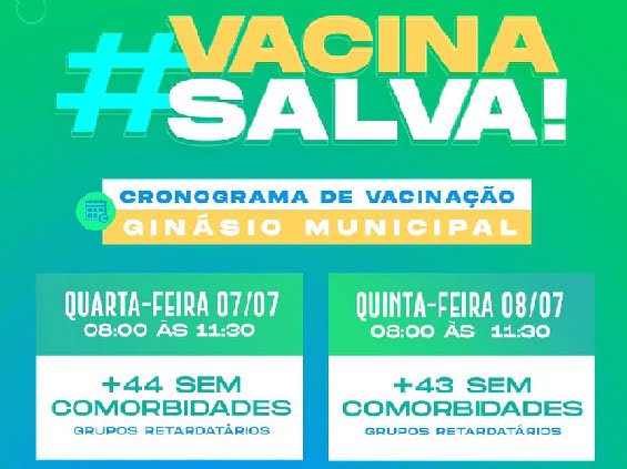COVID-19: Com um terço da população vacinada com a 1ª dose, Mari avança e vacina nesta quarta (7) pessoas com 44 anos e na quinta (8) 43 anos