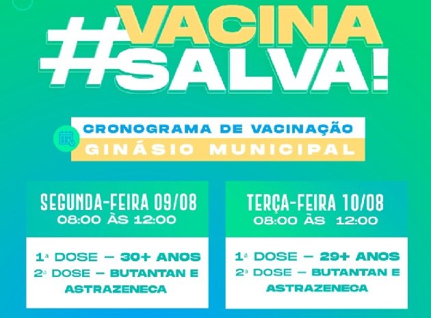 Mari: Confira o cronograma de vacinação contra Covid-19 para os dias 9 e 10 de agosto